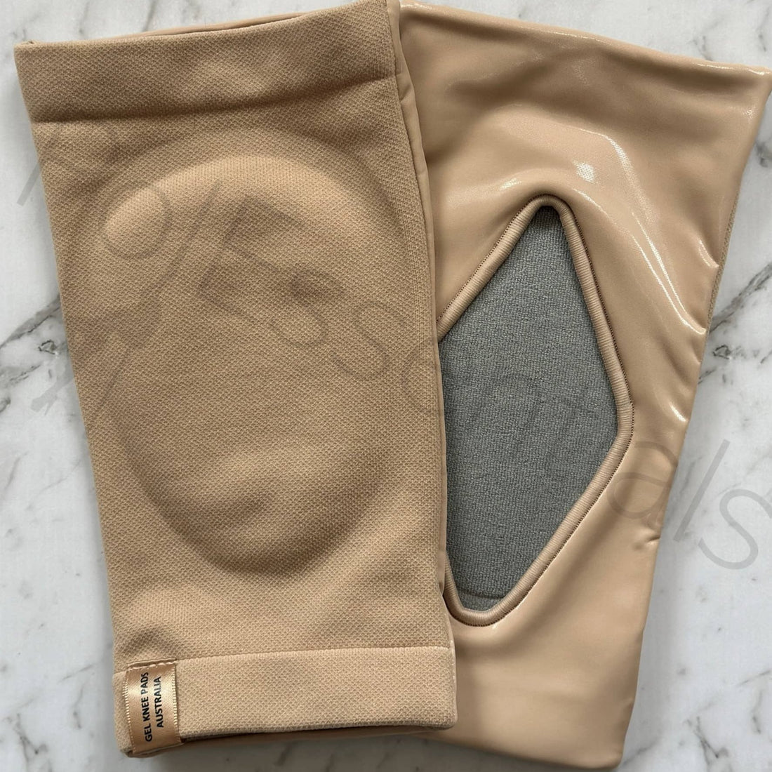 PolEssentials Grippy Gel Knee Pads in light beige–soft compression knee pads for dancers.