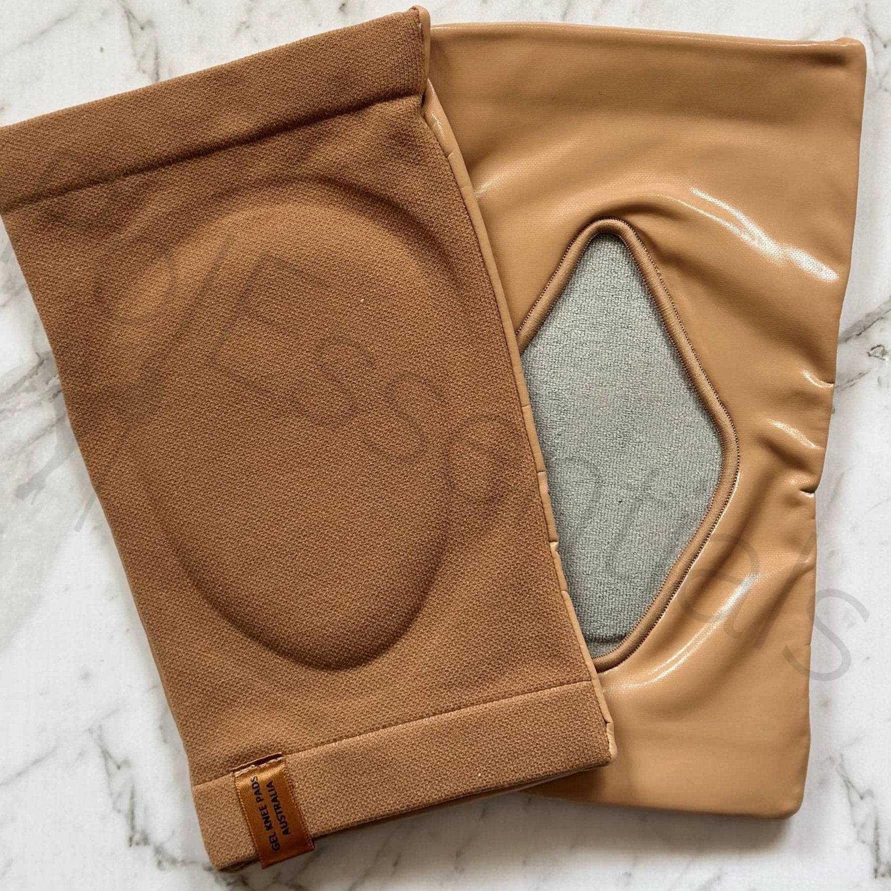 PolEssentials Grippy Gel Knee Pads in light brown – anti-slip design for dancers.