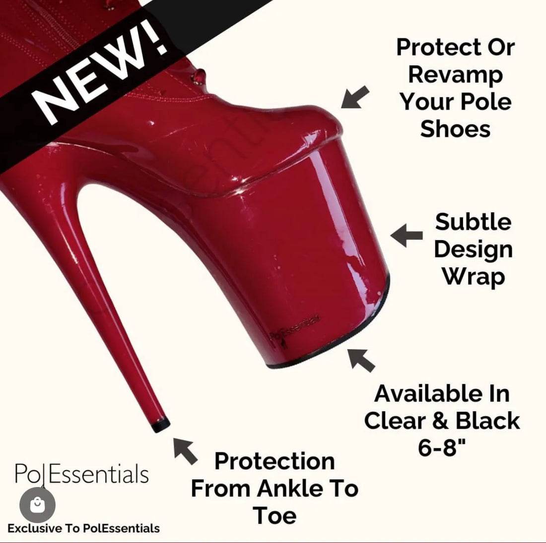 PolEssentials Heel Wrapz Shoe Protector designed for pole dancing shoes.
